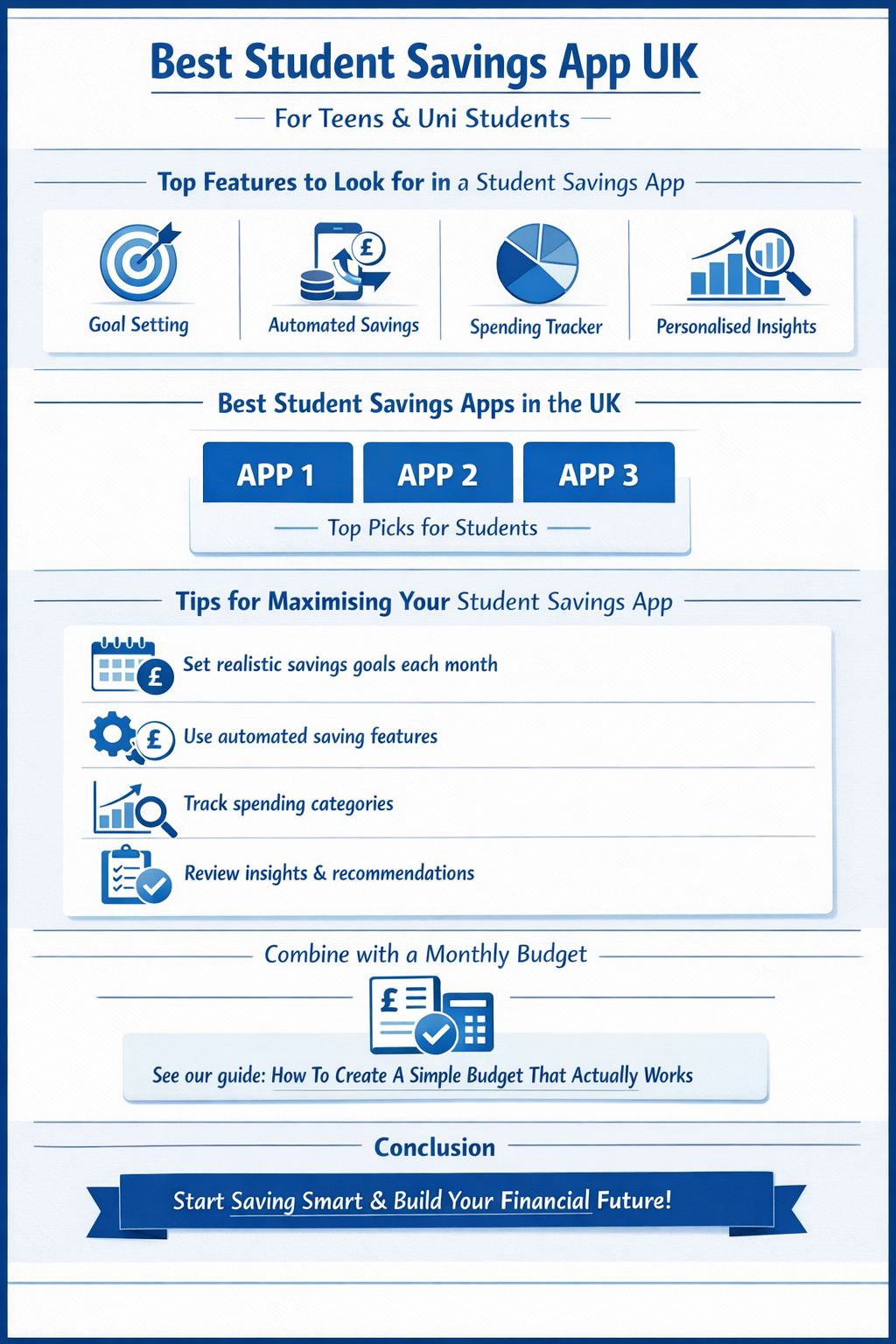 Infographic summarizing key points from the article Best Student Savings App UK | BudgetSense.co.uk